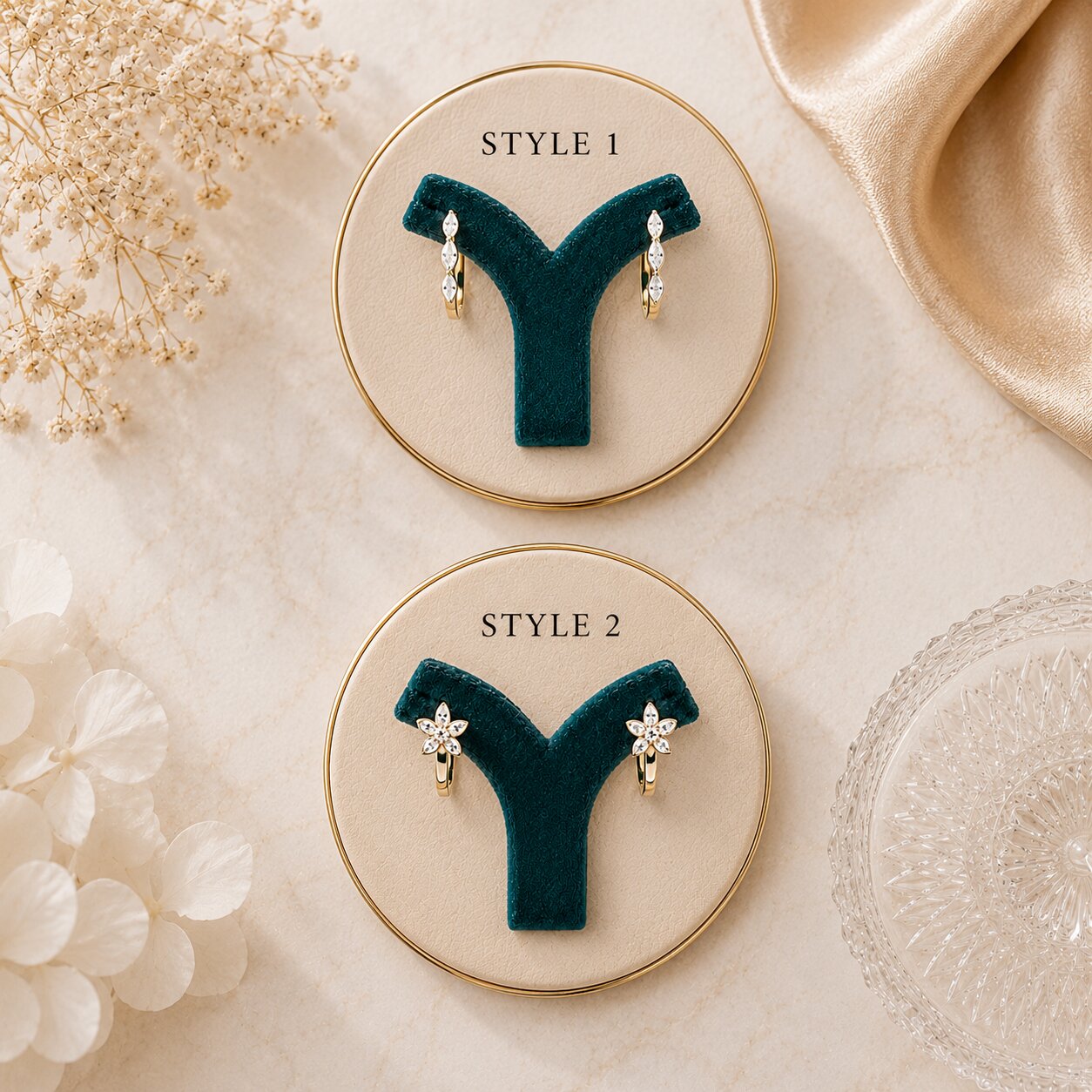Diamond hoop earrings with detachable floral charm