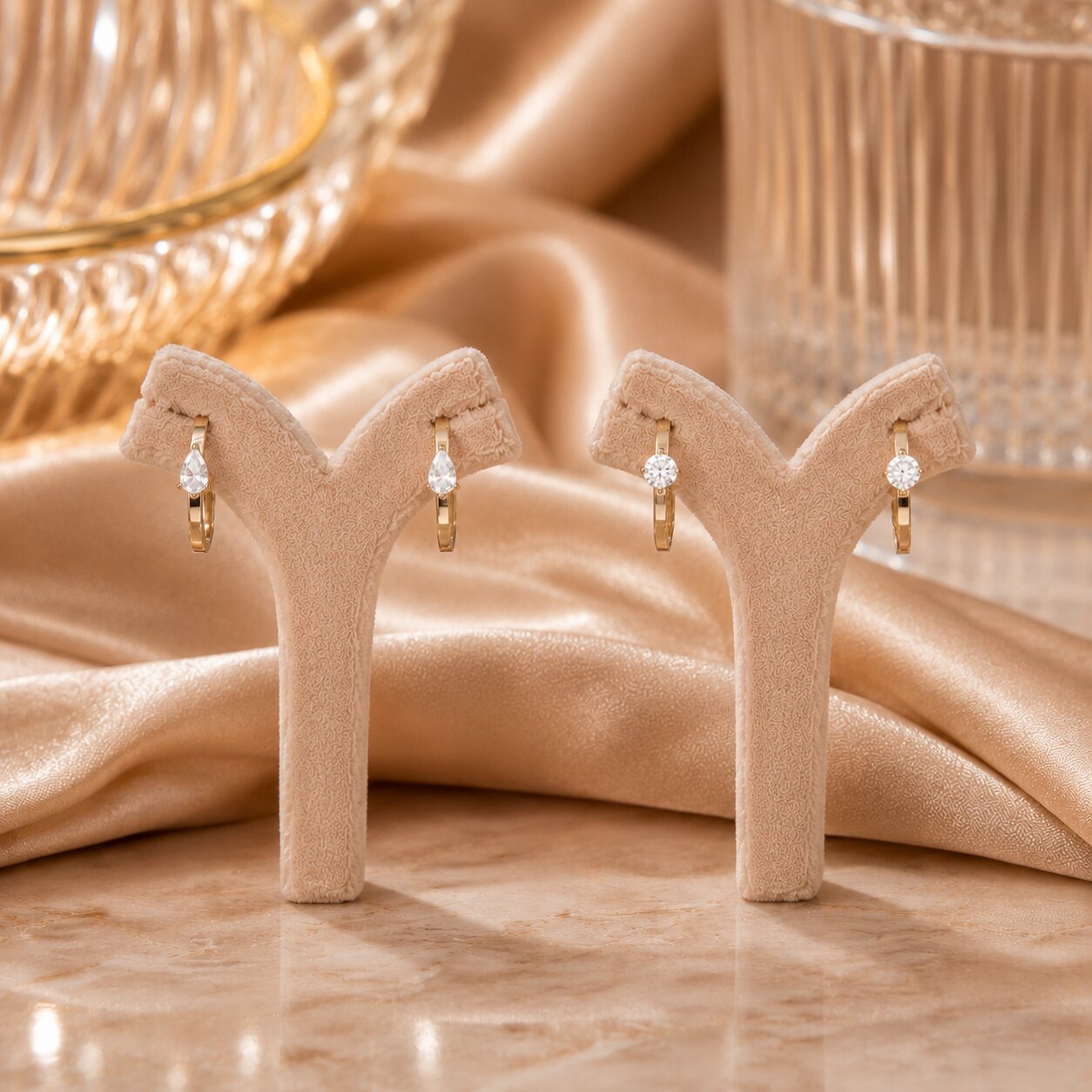 Diamond hoop earrings displayed in dual styles