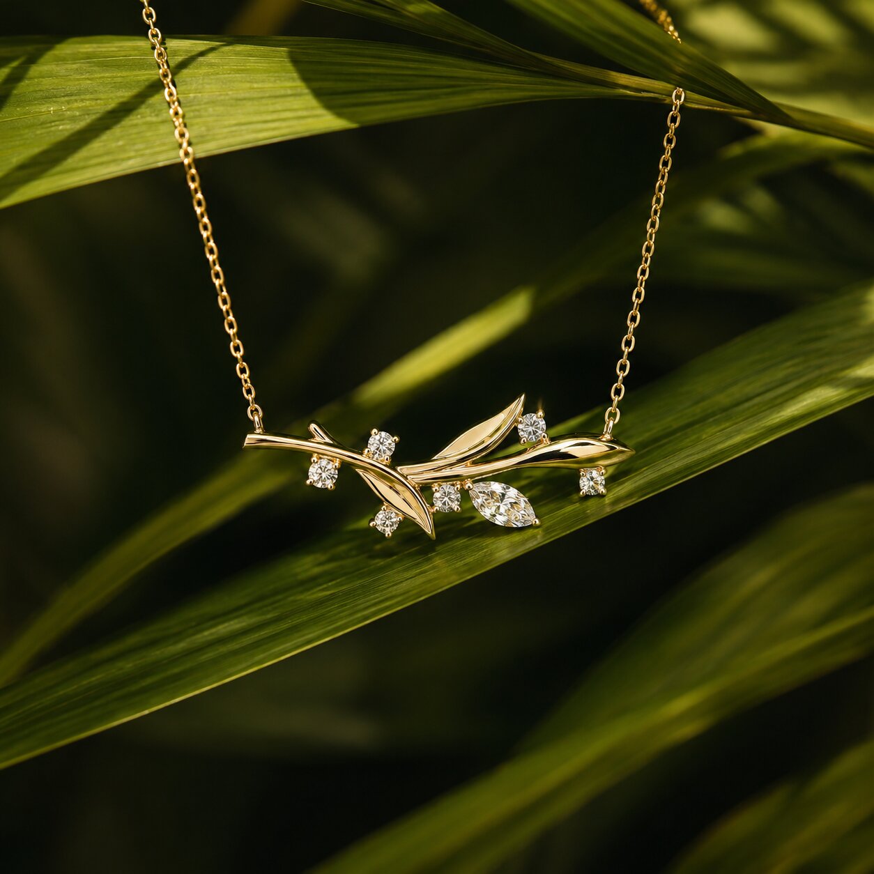 Nature Inspired Lab Grown Diamond Necklace in Yellow Gold