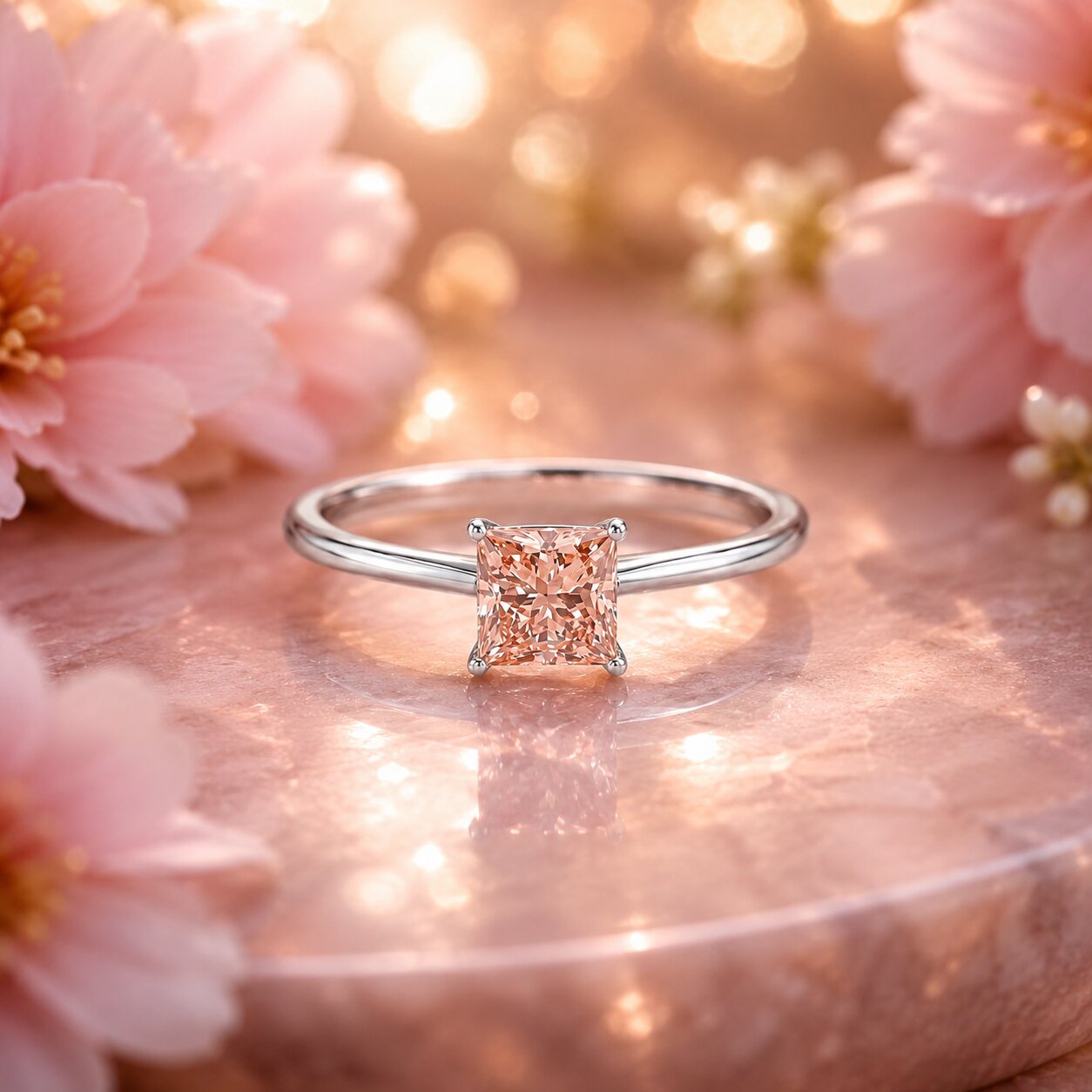 Floral Pink Diamond Engagement Ring by Firefly Diamonds