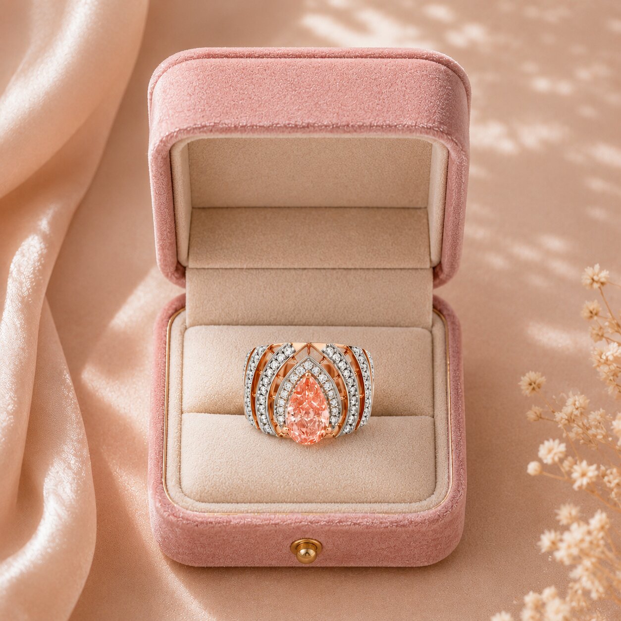 Floral Pink Diamond Ring in Rose Gold by Firefly Diamonds