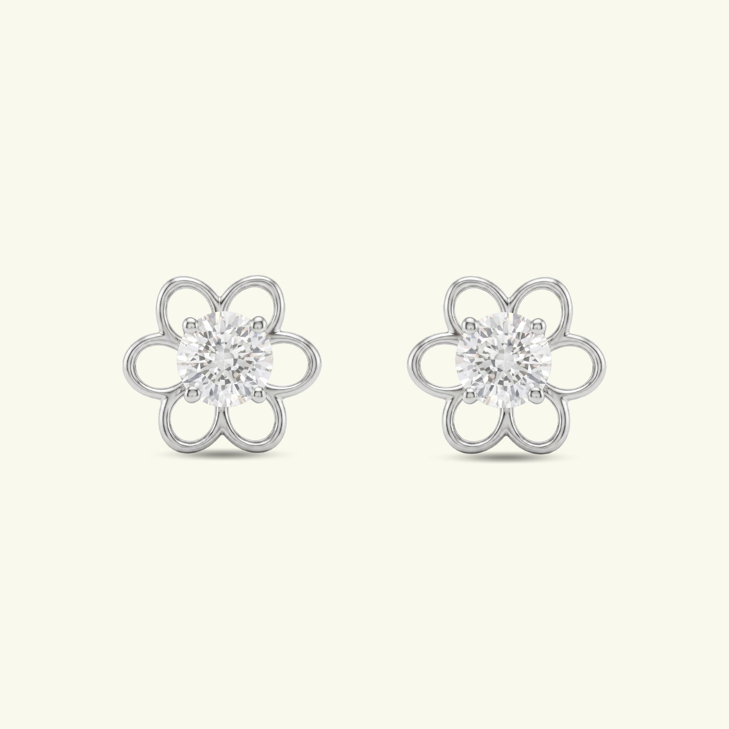 Nayeli Solitaire Floral Diamond Stud Earrings