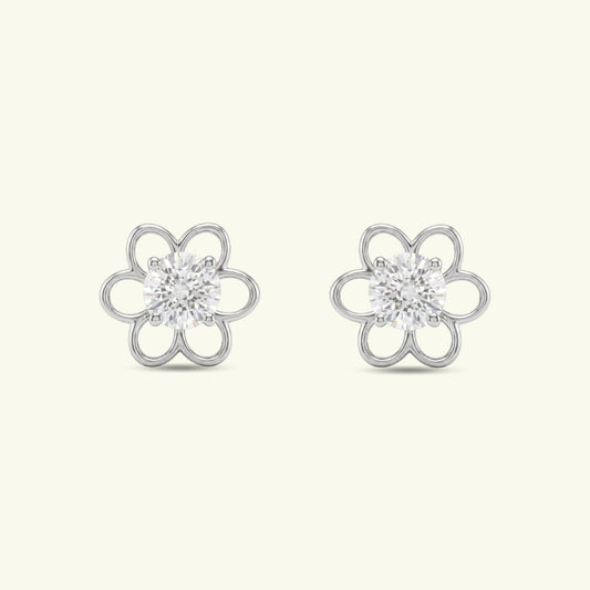 Nayeli Solitaire Floral Diamond Stud Earrings