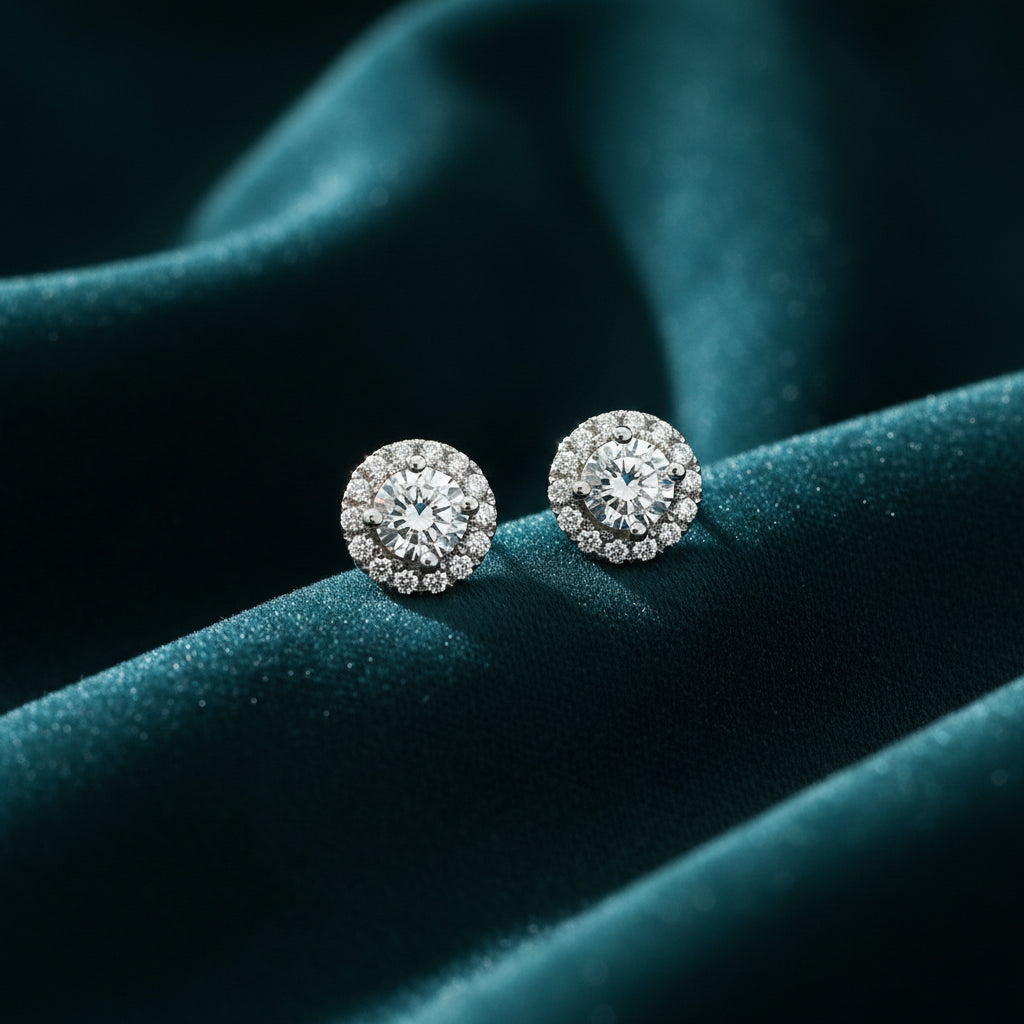 Amira Halo Diamond Stud Earrings