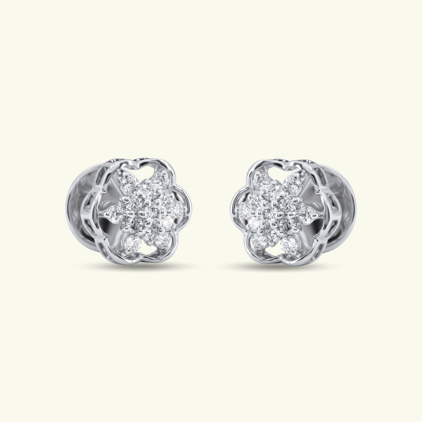 Avenya Floral Diamond Stud Earrings