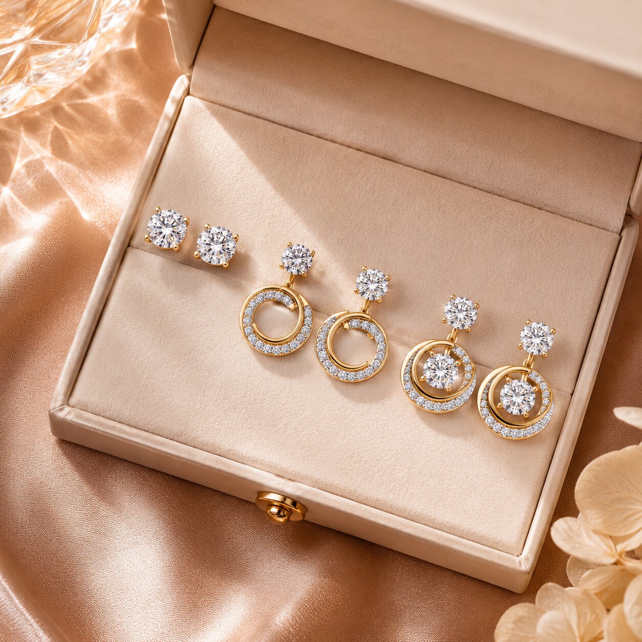 Transformable diamond drop earrings in real gold