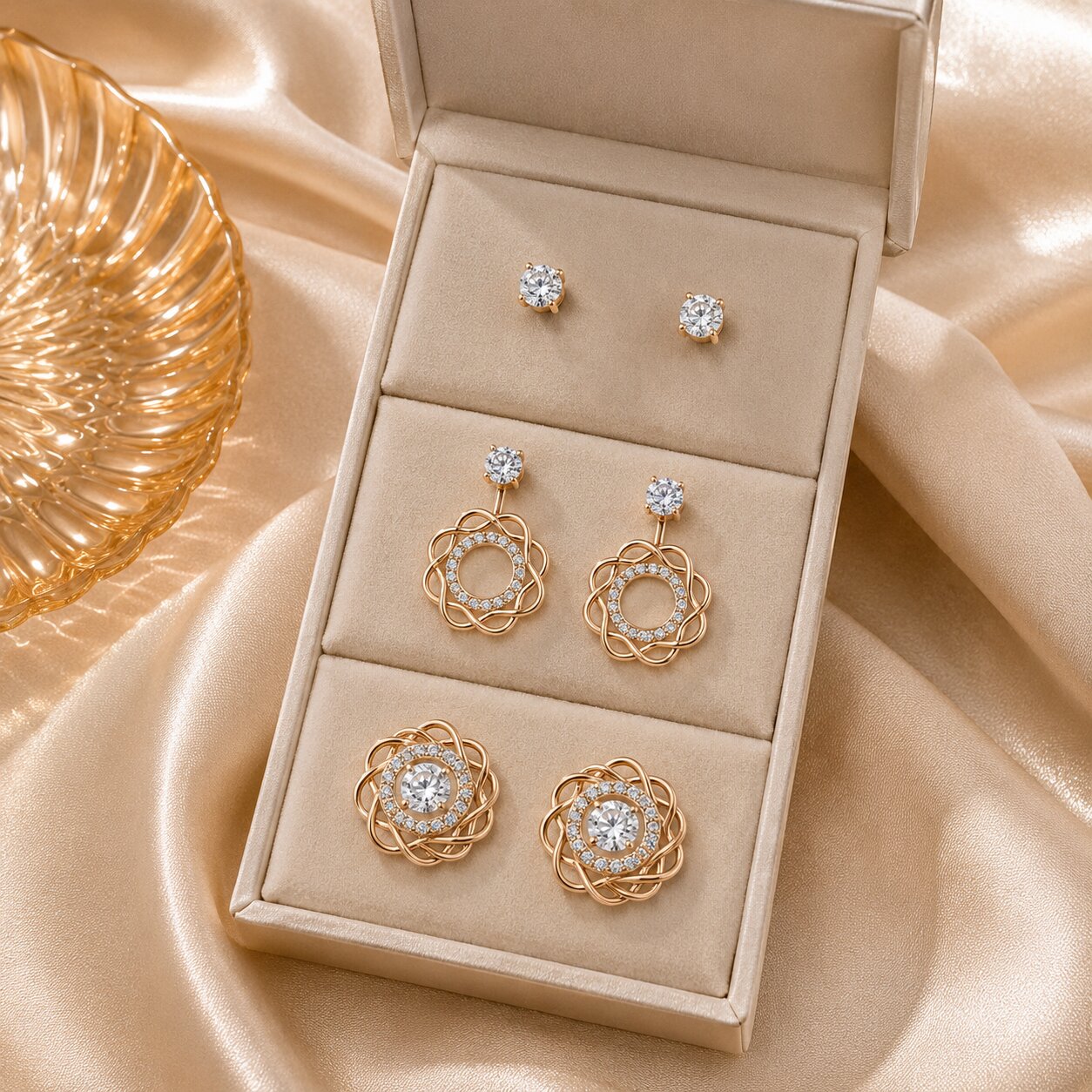 Three-way transformable diamond earrings gift set