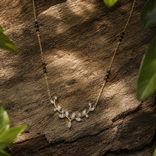 Floral lab-grown diamond necklace in gold with nature-inspired leaf design