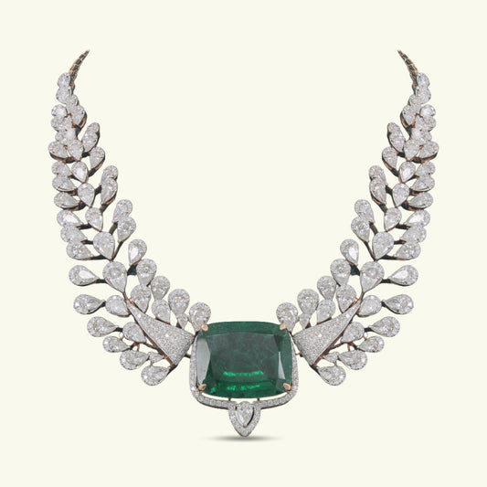 Laurel Emerald Diamond Necklace