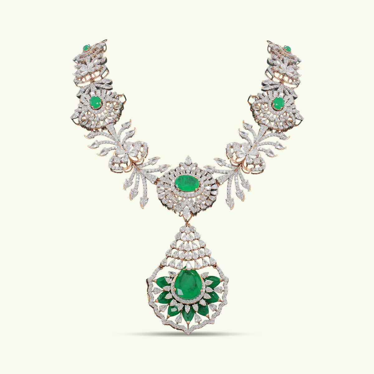 Zareen Green Stone Diamond Necklace