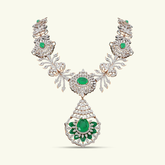 Zareen Green Stone Diamond Necklace