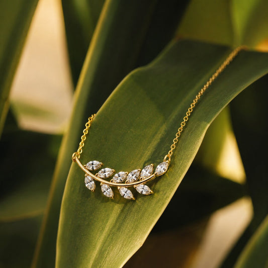 Nature Inspired Diamond Leaf Necklace in Yellow Gold