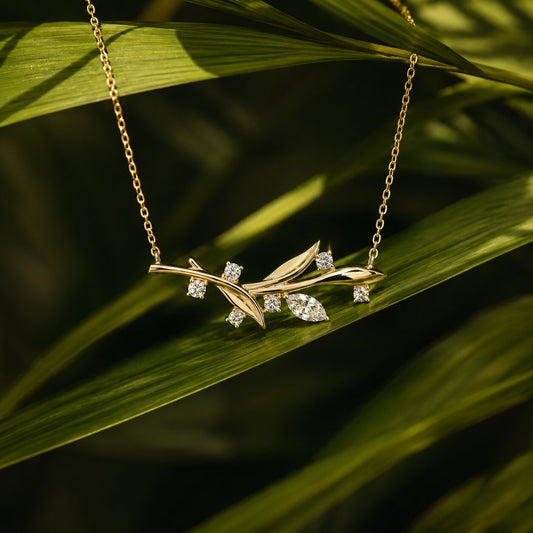 Nature Inspired Lab Grown Diamond Necklace in Yellow Gold