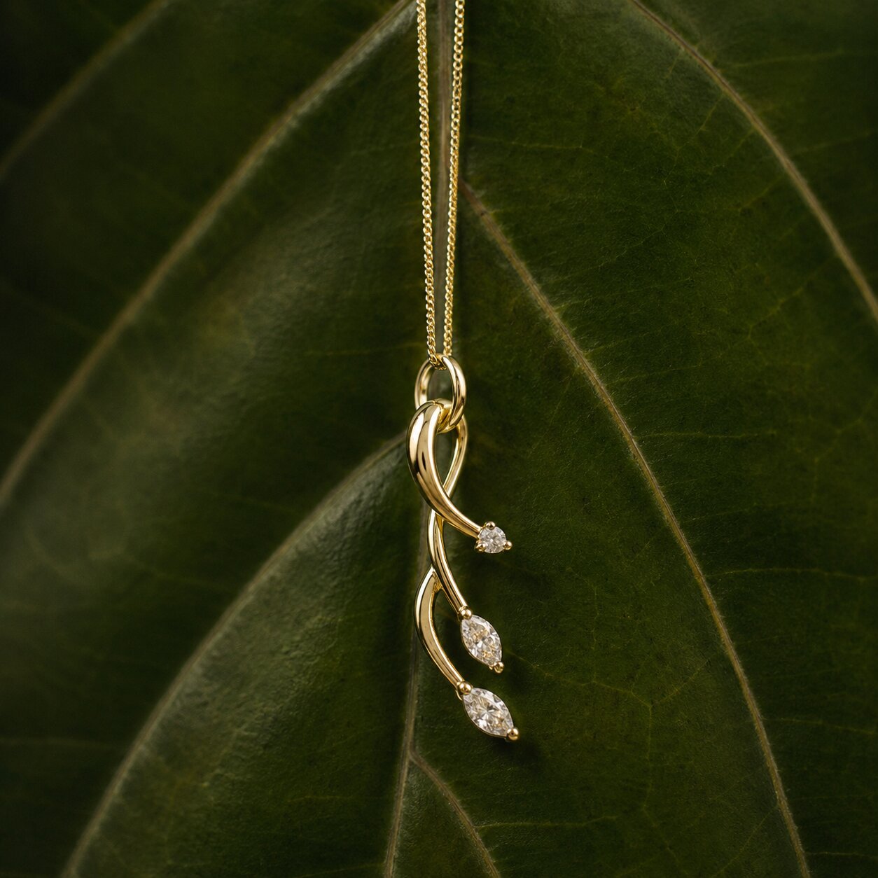 Lab-grown diamond jewellery flat lay with botanical luxury styling
