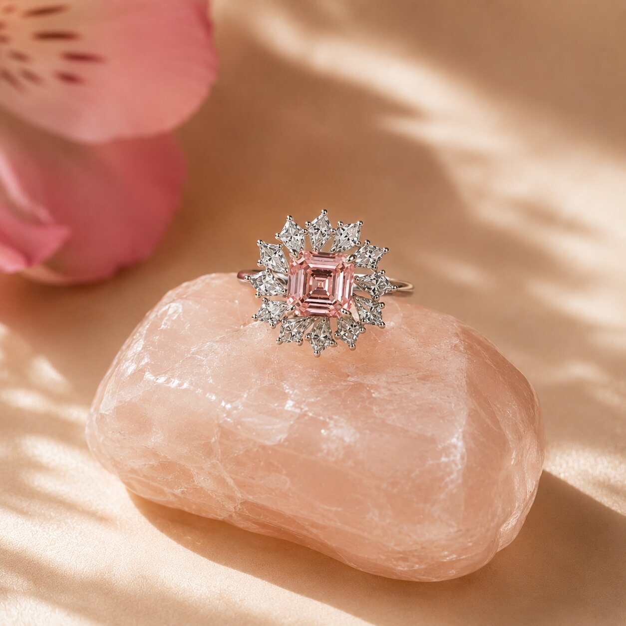Elegant Pink Lab-Grown Diamond Statement Ring in Gold