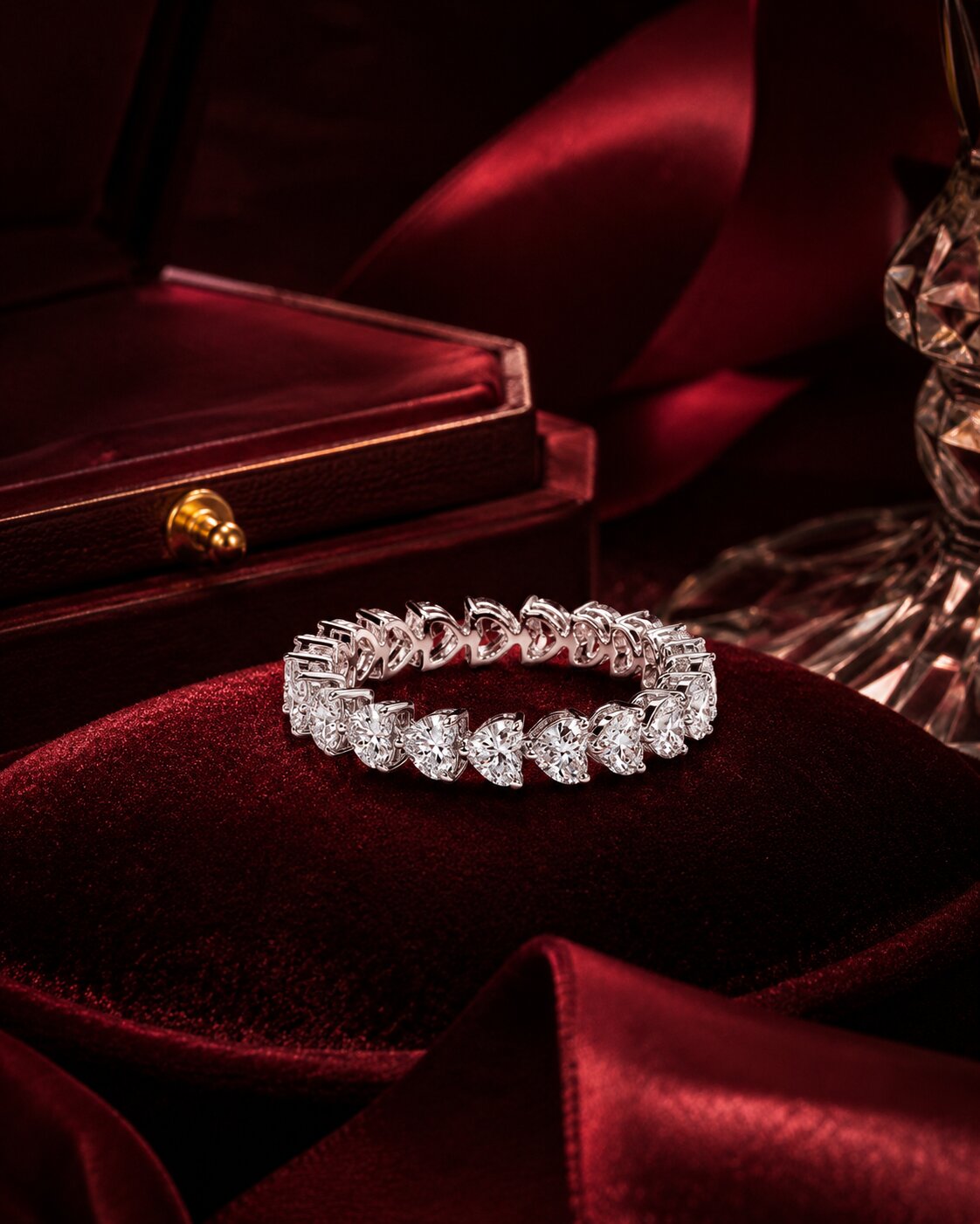Modern pear diamond rose gold ring in luxury velvet box by Firefly Diamonds.