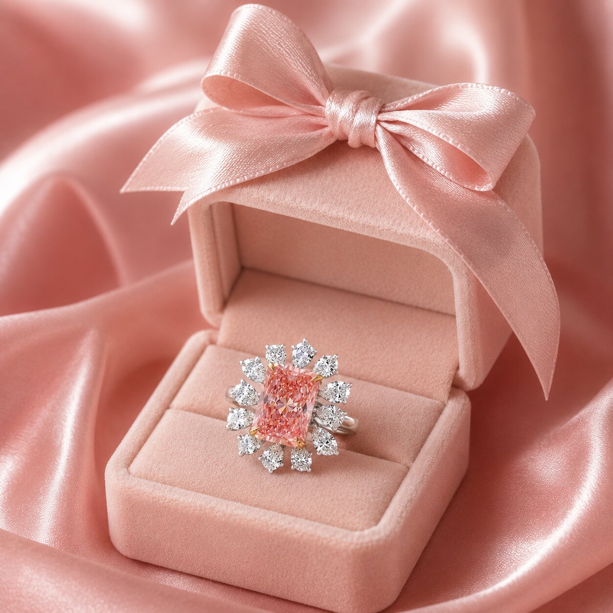 Luxury Pink Diamond Statement Ring in Gift Box