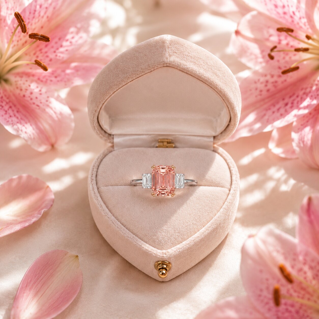 Emerald Cut Pink Diamond Solitaire Ring in Gold