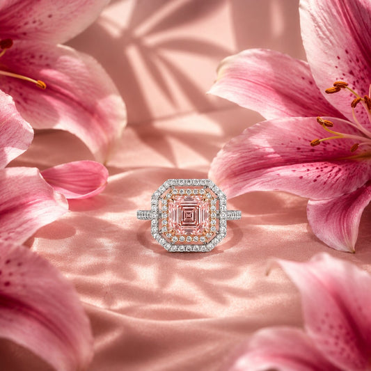 Luxury Asscher Cut Pink Diamond Ring with Halo Setting