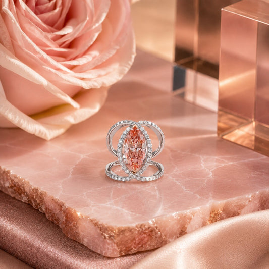 Marquise Pink Diamond Cocktail Ring with Diamond Halo