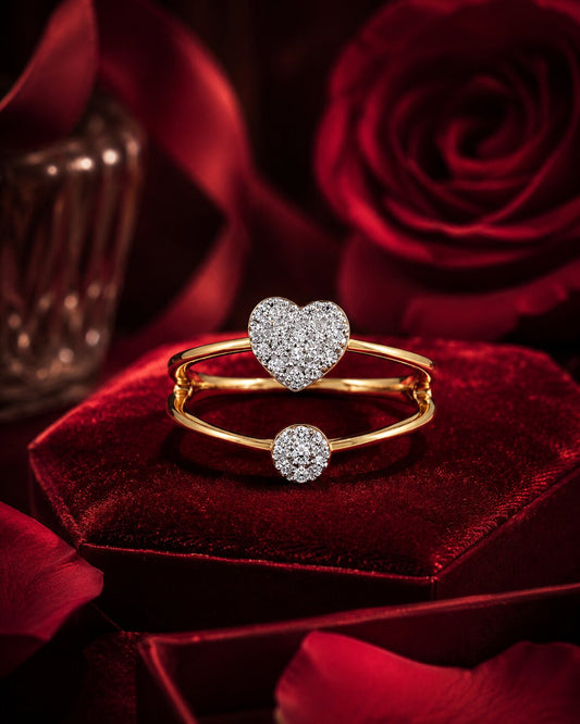 Minimal heart diamond bracelet in gold with romantic red velvet background.