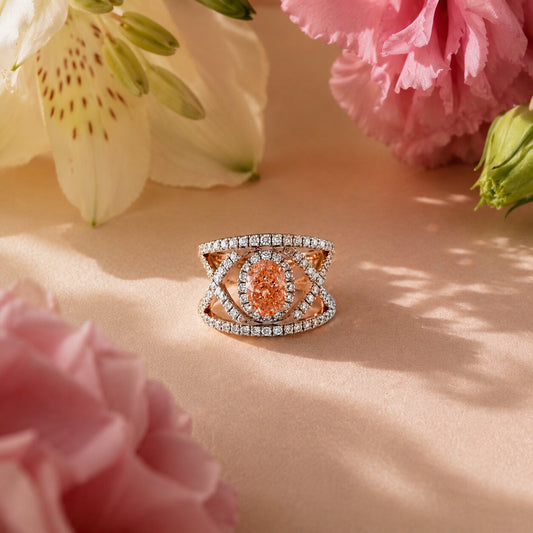Luxury Pear Shape Pink Diamond Ring with Halo Setting