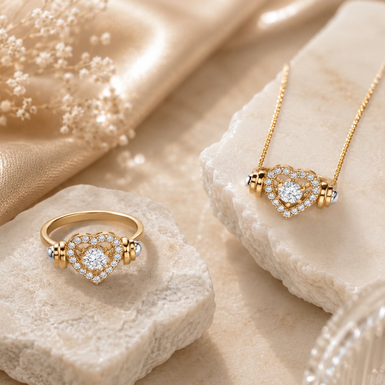 Convertible halo diamond ring and pendant set
