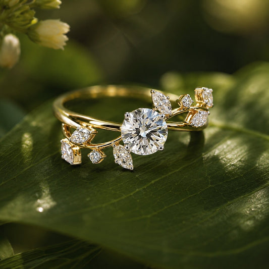 Nature Inspired Solitaire Diamond Ring in Yellow Gold
